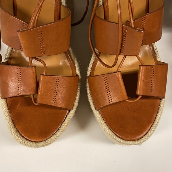 Saint Laurent Leather Espadrille Wedge Brown Sz 39 - Picture 5 of 11